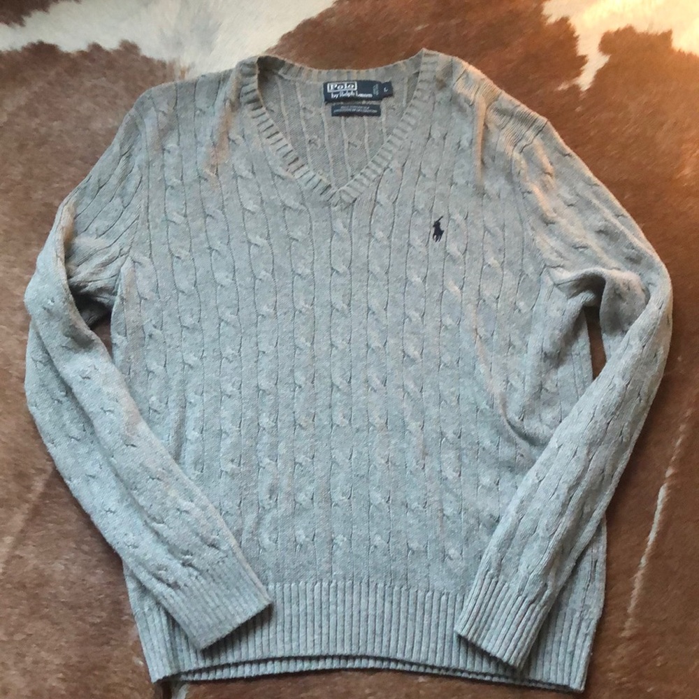 Polo grey cable knit sweater
